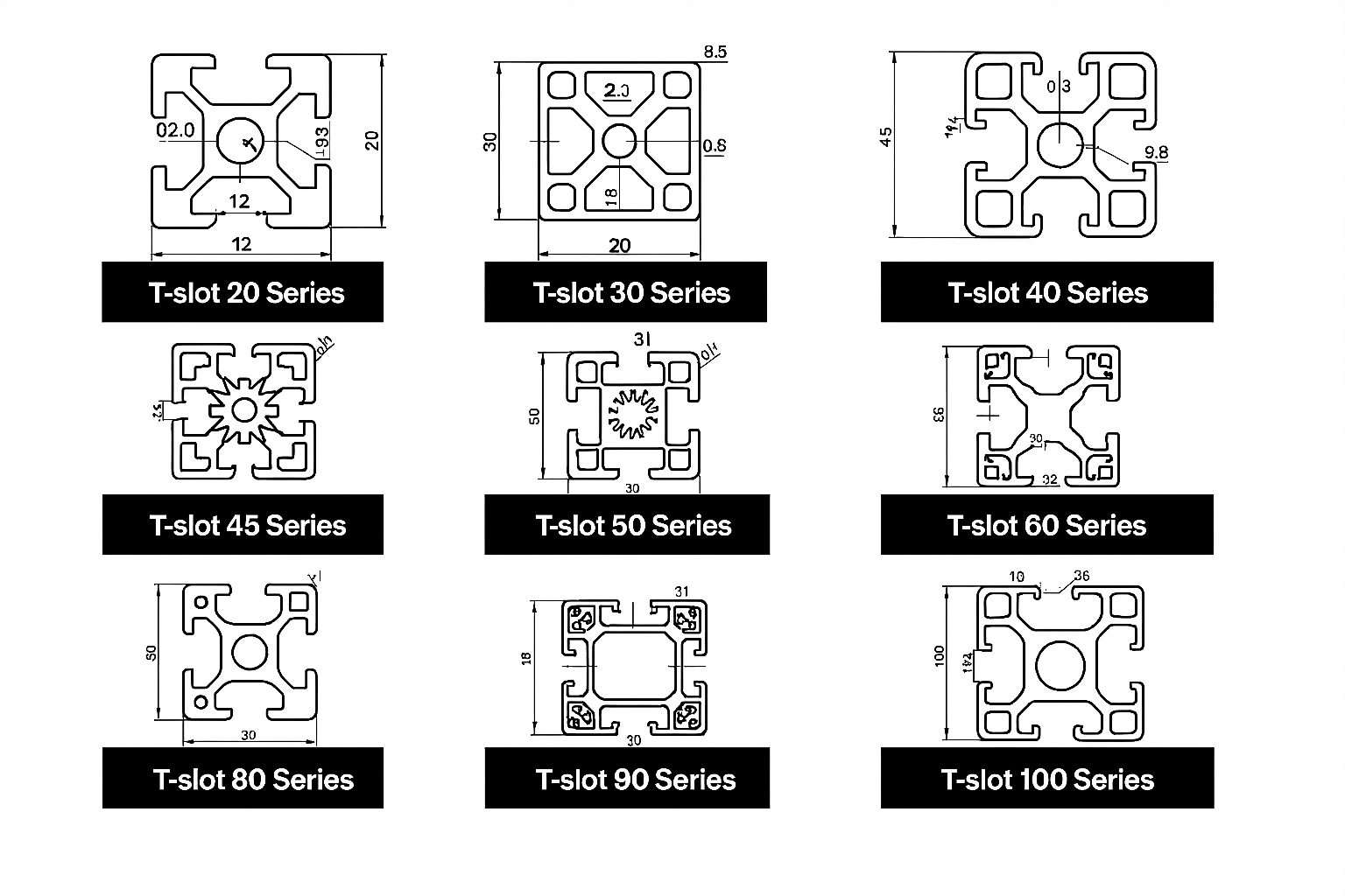 T-Slot Aluminum Profile Section 